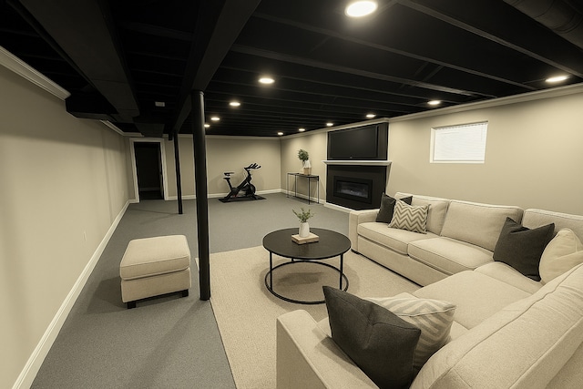 3906 W 117th St, Alsip, IL 60803 - carpeted living area featuring recessed lighting and a glass covered fireplace