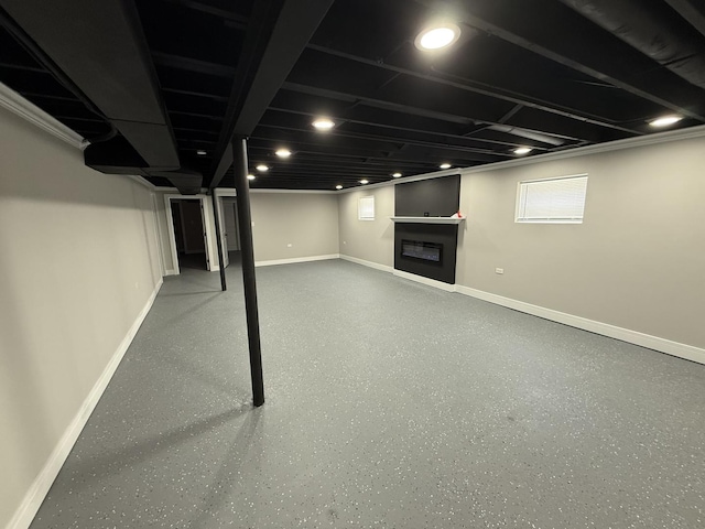 3906 W 117th St, Alsip, IL 60803 - basement featuring baseboards and a fireplace