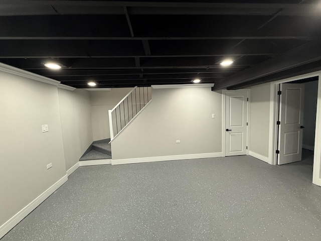 3906 W 117th St, Alsip, IL 60803 - finished below grade area featuring baseboards and stairs