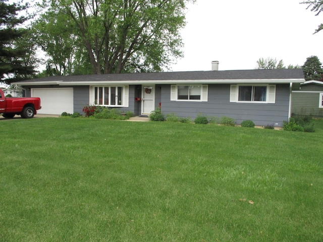 402 Heritage Ln, Ottawa, IL 61350 - single story home with a garage, a front yard, and a chimney