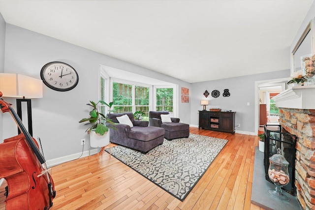 4N307 Knoll Creek Dr, Saint Charles, IL 60175 - living area featuring a stone fireplace, wood-type flooring, and baseboards
