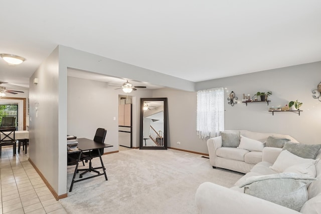 125 W Sprucewood Ln, Round Lake Beach, IL 60073 - living room with a ceiling fan and light tile patterned floors
