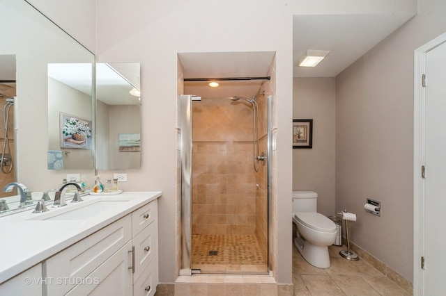 7410 Lincoln Ave Unit A, Skokie, IL 60076 - full bathroom featuring vanity, a shower stall, toilet, baseboards, and tile patterned flooring