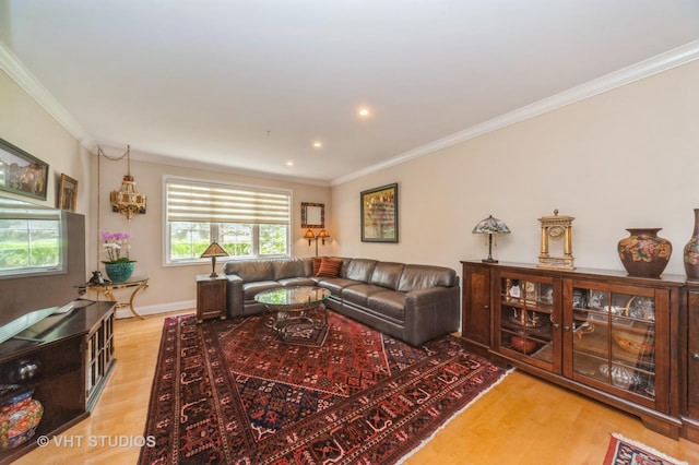 7410 Lincoln Ave Unit A, Skokie, IL 60076 - living area with light wood-style flooring, crown molding, and recessed lighting