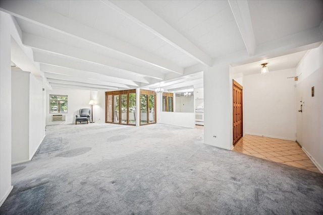 1866 Sherman Ave Unit 3Ne, Evanston, IL 60201 - unfurnished living room with carpet floors, beam ceiling, and an AC wall unit