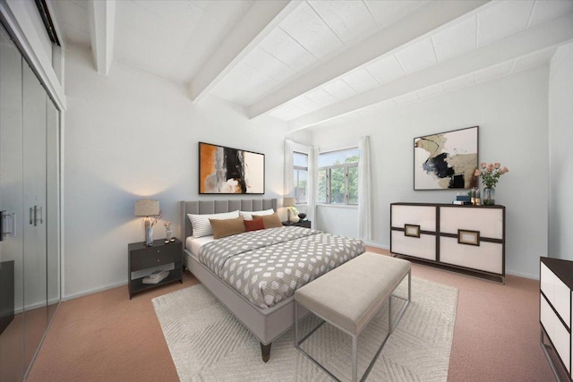 1866 Sherman Ave Unit 3Ne, Evanston, IL 60201 - bedroom with light carpet, beamed ceiling, and a closet