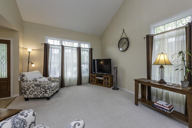 1161 Sumner Cir, Gurnee, IL 60031 - living room featuring carpet flooring, baseboards, and high vaulted ceiling