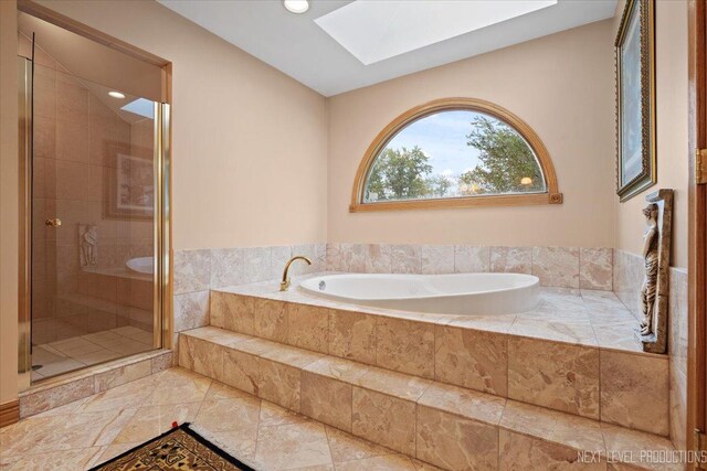 13851 S Janas Pkwy, Homer Glen, IL 60491 - bathroom featuring a skylight, a bath, a shower stall, and recessed lighting