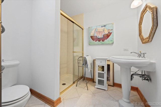 13851 S Janas Pkwy, Homer Glen, IL 60491 - full bathroom featuring toilet, a shower stall, tile patterned floors, and baseboards