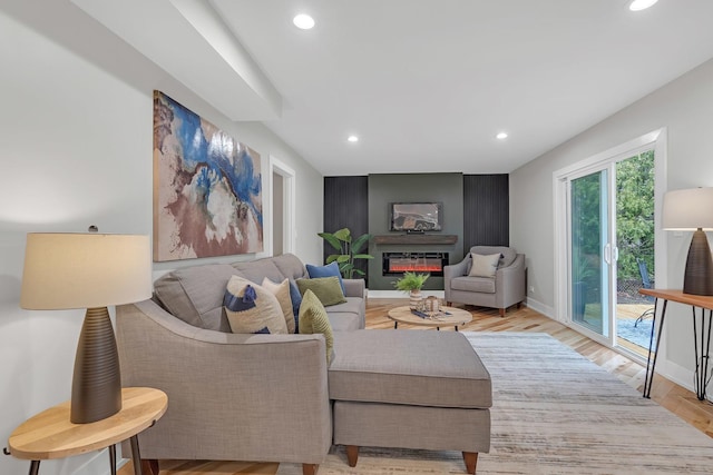 274 University Dr, Buffalo Grove, IL 60089 - living area with recessed lighting, a glass covered fireplace, light wood-type flooring, and baseboards