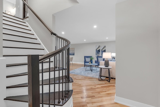 274 University Dr, Buffalo Grove, IL 60089 - stairs with wood finished floors, baseboards, and recessed lighting