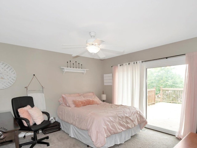 14802 Anne Ct, Oak Forest, IL 60452 - bedroom with access to exterior, light carpet, and a ceiling fan