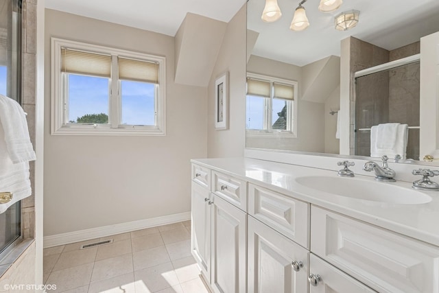 26 Forest Ln, South Barrington, IL 60010 - bathroom with vanity, a tile shower, and tile patterned floors