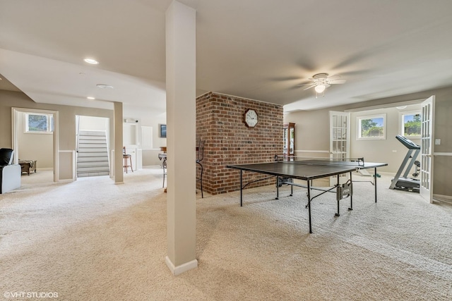 26 Forest Ln, South Barrington, IL 60010 - game room with carpet floors, a ceiling fan, and plenty of natural light