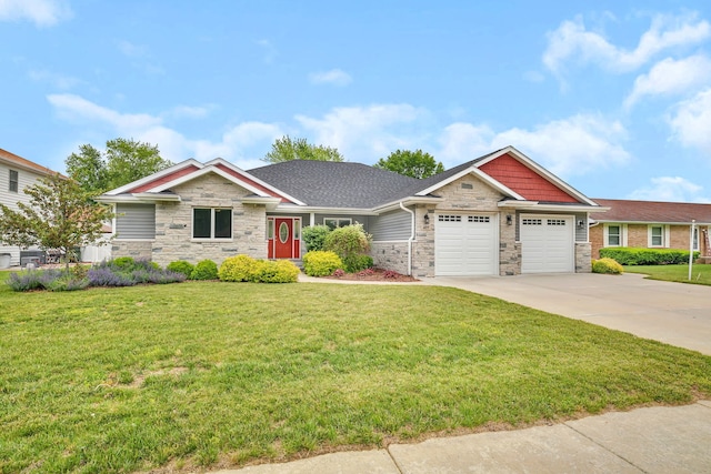 405 S Carol Ln, Braidwood, IL 60408 - craftsman house with stone siding, an attached garage, driveway, and a front lawn