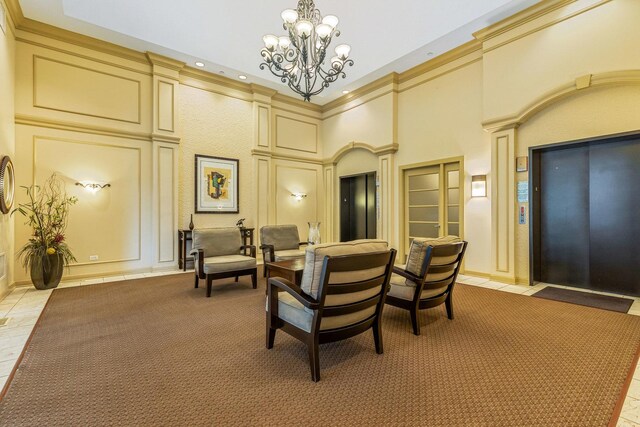 8340 Callie Ave Unit 105, Morton Grove, IL 60053 - lobby featuring a towering ceiling, a decorative wall, and crown molding