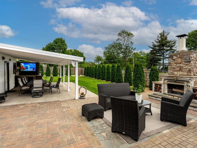 7225 Poplar Ln, Darien, IL 60561 - view of patio / terrace with an outdoor living space with a fireplace and outdoor dining space