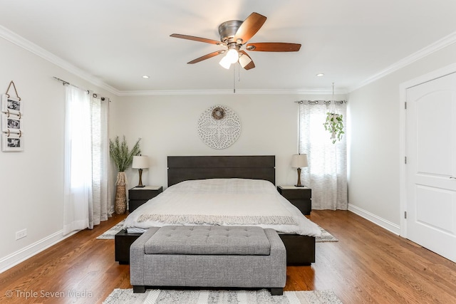 1406 Edgefield Ln, Hoffman Estates, IL 60169 - bedroom featuring multiple windows, wood finished floors, baseboards, ornamental molding, and recessed lighting