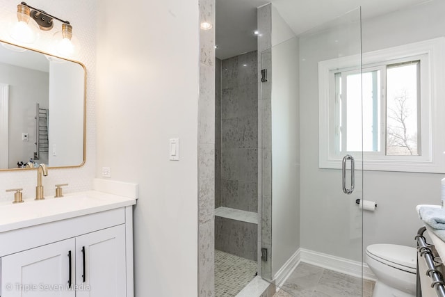 1406 Edgefield Ln, Hoffman Estates, IL 60169 - full bathroom with vanity, a shower stall, toilet, and baseboards