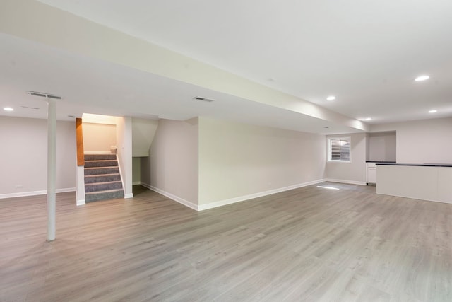 530 Old Oak Cir, Algonquin, IL 60102 - basement featuring recessed lighting, baseboards, stairway, and light wood-style floors