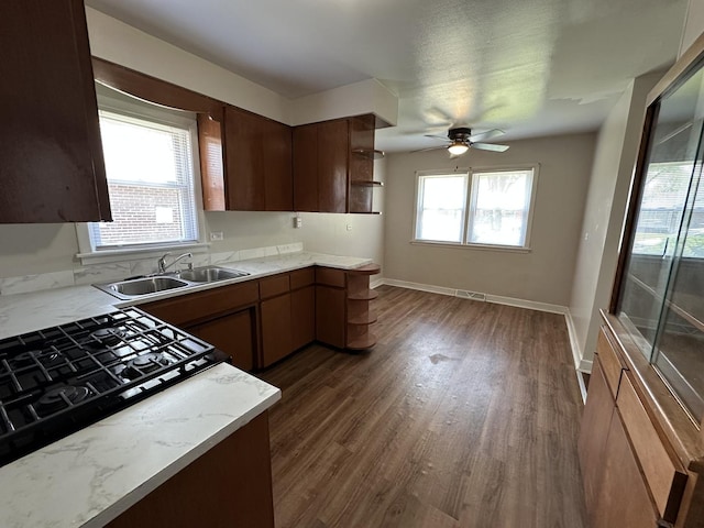 14631 Michigan Ave, Dolton, IL 60419 - kitchen with a sink, open shelves, ceiling fan, dark wood-type flooring, and baseboards