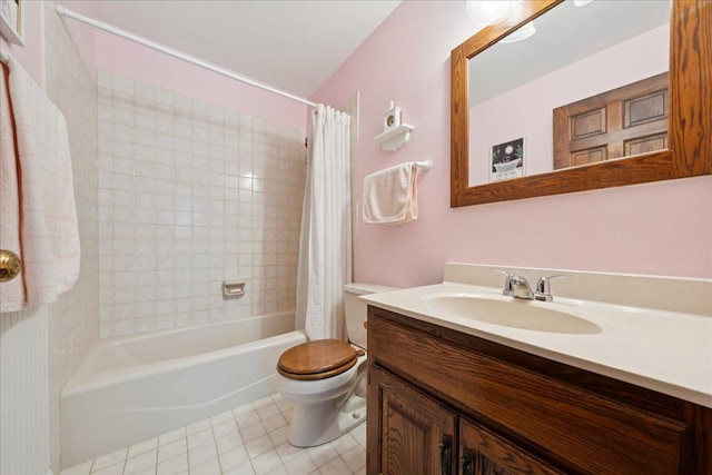 10 S Canterbury Rd, Aurora, IL 60506 - bathroom featuring vanity, toilet, tile patterned floors, and shower / bathtub combination with curtain