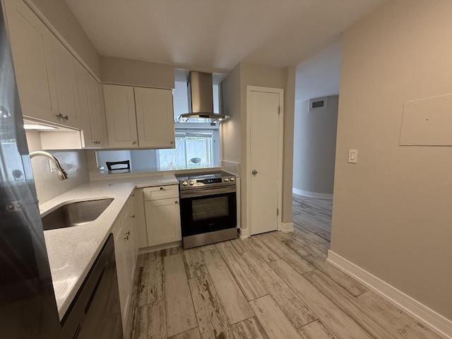 4508 Beau Monde Dr Unit 5, Lisle, IL 60532 - kitchen featuring wall chimney exhaust hood, stainless steel electric stove, white cabinets, and dishwashing machine
