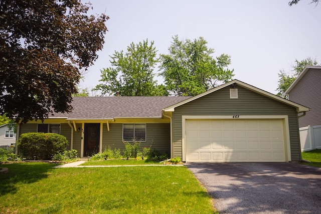 468 Independence Ln, Bolingbrook, IL 60440 - ranch-style home featuring a garage, a front lawn, driveway, and roof with shingles