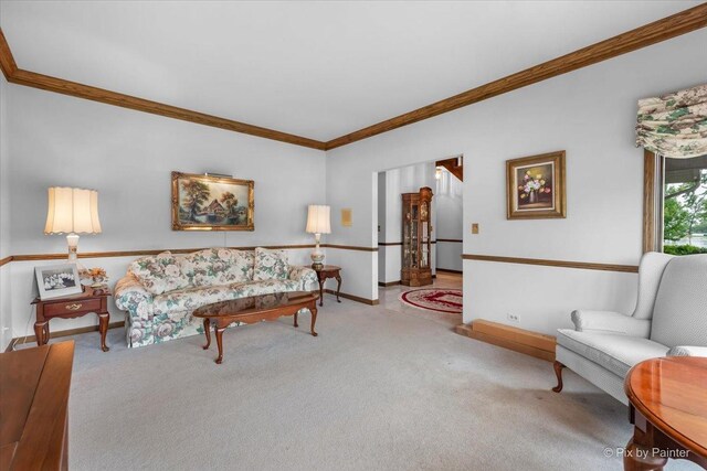25827 W Andrew Ct, Ingleside, IL 60041 - living room featuring ornamental molding, carpet, and baseboards