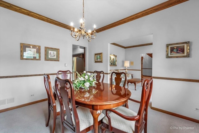 25827 W Andrew Ct, Ingleside, IL 60041 - dining room with crown molding, carpet, a chandelier, and baseboards
