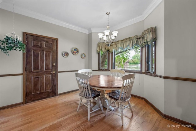 25827 W Andrew Ct, Ingleside, IL 60041 - dining area with a chandelier, light wood finished floors, baseboards, and ornamental molding
