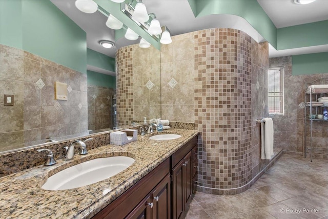 25827 W Andrew Ct, Ingleside, IL 60041 - full bathroom with tile walls, double vanity, and tiled shower