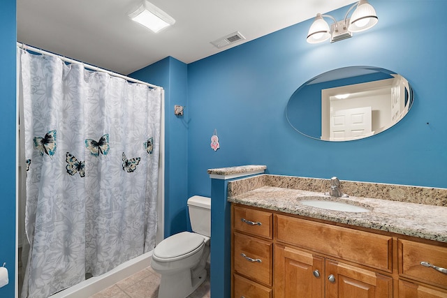 26644 S Ridgeland Ave, Monee, IL 60449 - bathroom with toilet, vanity, tile patterned flooring, and a shower with shower curtain