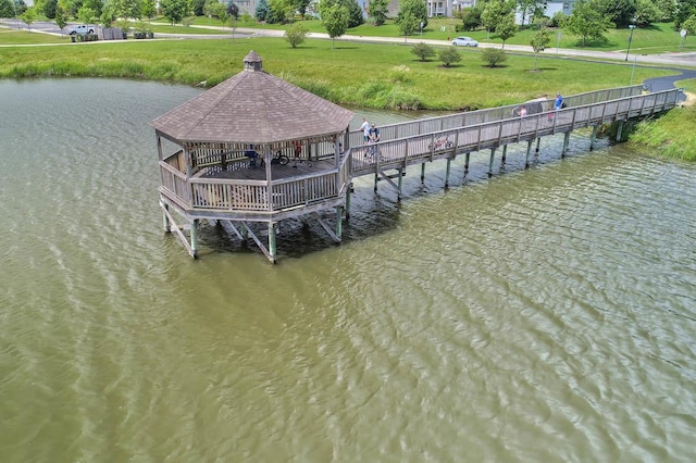 2346 Aurora Dr, Pingree Grove, IL 60140 - dock area featuring a water view, a gazebo, and a yard