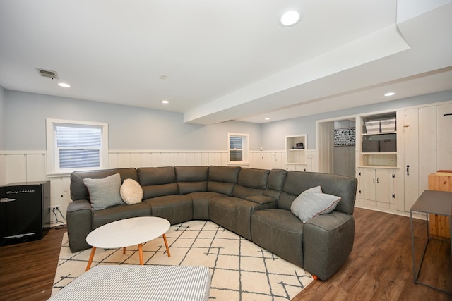 714 Turner Ave, Glen Ellyn, IL 60137 - living area featuring a wainscoted wall, wood finished floors, and recessed lighting