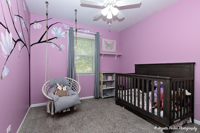 1381 Regency Ln, Lake Villa, IL 60046 - carpeted bedroom with baseboards, a nursery area, and a ceiling fan