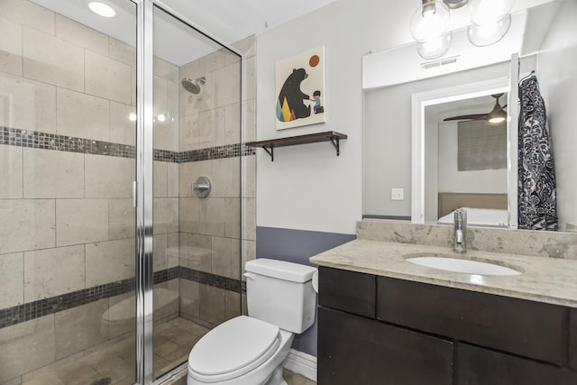 1946 W Newport Ave Unit 1E, Chicago, IL 60657 - full bath with vanity, a shower stall, toilet, and ceiling fan