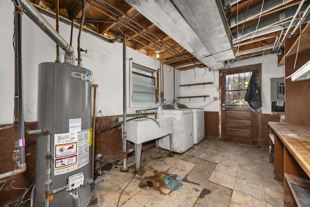 505 E 146th St, Dolton, IL 60419 - below grade area featuring washer and dryer, water heater, and electric panel