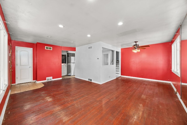505 E 146th St, Dolton, IL 60419 - unfurnished living room featuring wood-type flooring, a ceiling fan, baseboards, and recessed lighting