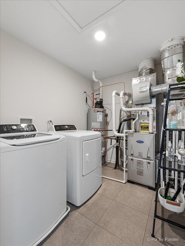 1715 Bayberry Ln, Pingree Grove, IL 60140 - laundry room with independent washer and dryer, water heater, recessed lighting, and light tile patterned flooring