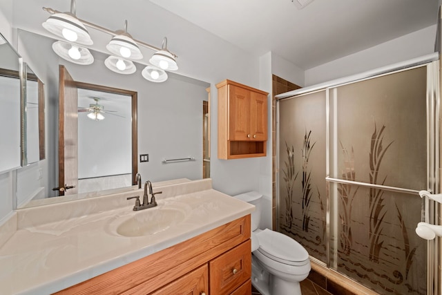 720 Dunhill Dr, Buffalo Grove, IL 60089 - bathroom with vanity, a stall shower, and ceiling fan