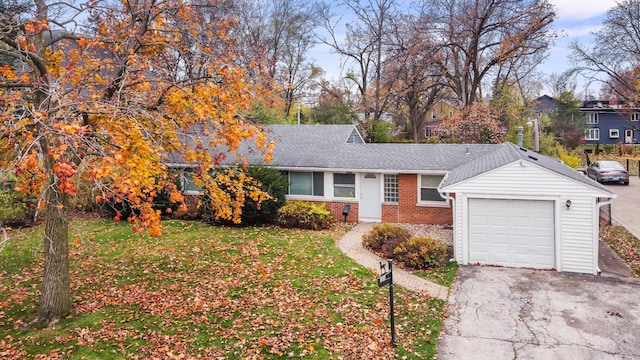 1456 Tyrell Ave, Park Ridge, IL 60068 - ranch-style home with brick siding, an attached garage, a shingled roof, a front lawn, and asphalt driveway