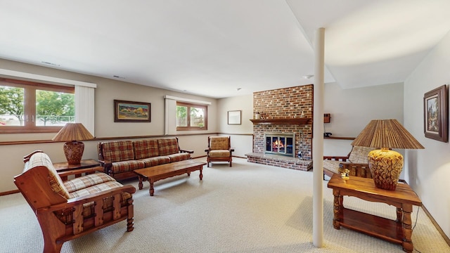 1510 W Goldengate Dr, Addison, IL 60101 - living area with carpet floors and a brick fireplace
