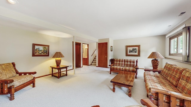 1510 W Goldengate Dr, Addison, IL 60101 - living room featuring light carpet and stairs