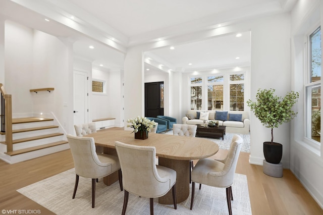4242 N Winchester Ave, Chicago, IL 60613 - dining room with light wood-style flooring, stairs, recessed lighting, and baseboards