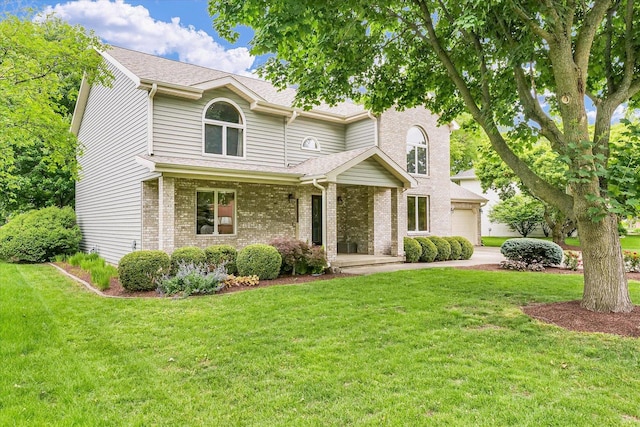 1206 Wilshire Ct, Champaign, IL 61821 - traditional-style home with brick siding, a front yard, roof with shingles, and an attached garage