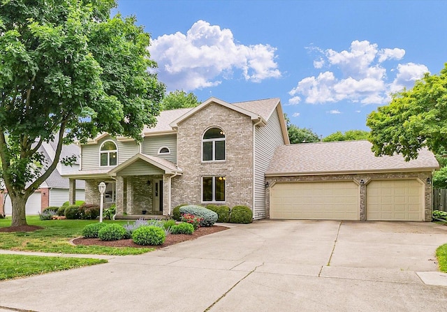 1206 Wilshire Ct, Champaign, IL 61821 - traditional-style house featuring brick siding, driveway, an attached garage, a shingled roof, and a front yard