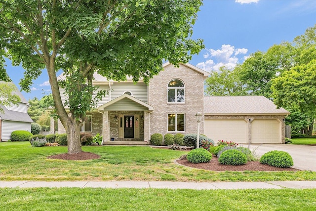 1206 Wilshire Ct, Champaign, IL 61821 - view of front facade with a garage, brick siding, driveway, and a front lawn