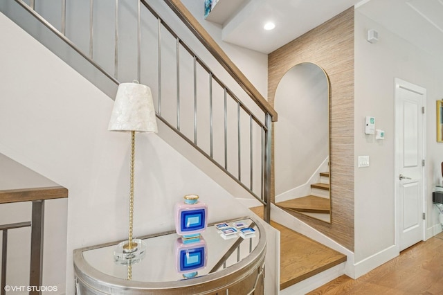 3731 W Lyndale St, Chicago, IL 60647 - stairway featuring wood finished floors and recessed lighting
