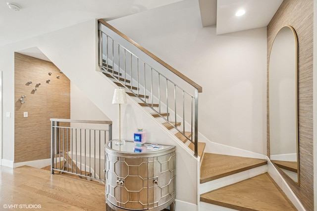3731 W Lyndale St, Chicago, IL 60647 - staircase featuring baseboards and wood finished floors